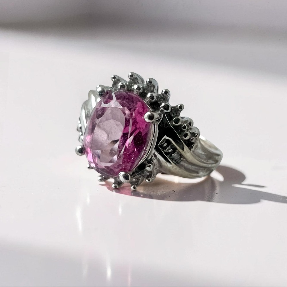VTG Pink Topaz Diamond Gold Ring 10K Size 6.75